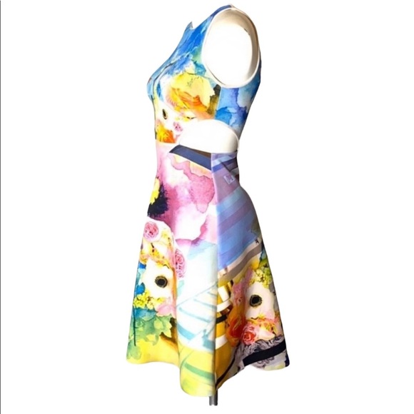 Clover Canyon Art Deco Floral Cut Out Neoprene Dress Size S - Picture 5 of 10